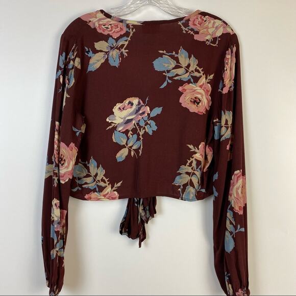 SHOW ME YOUR MUMU TATUM CHOCOLATE AND ROSES DRAPE FLORAL WOMENS TIE TOP SIZE S - Picture 11 of 13